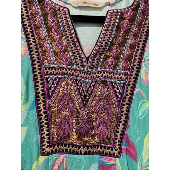 Soft Surroundings Samara Tunic Top Womens Medium Boho Floral Embroidered Sequin - Picture 3 of 8